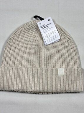 NWT Lululemon Close-Fit Wool-Blend Ribbed Knit Beanie Heathered Bone One Size OS